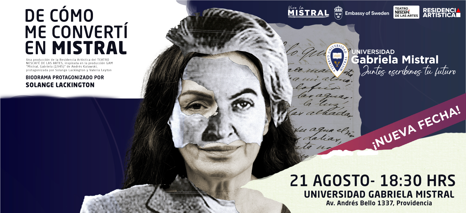 Reprogramación: nueva fecha para la obra de teatro “De cómo me convertí en Mistral” con Solange Lackington