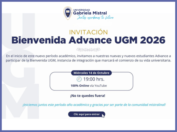 14 de octubre - 19.00 horas: Conéctate a la Bienvenida Online Estudiantes Advance UGM 3T 2026